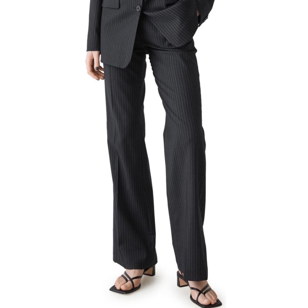 New & Other Stories Split Hem Wool Blend Trousers Pants Black Pinstripe Size 6